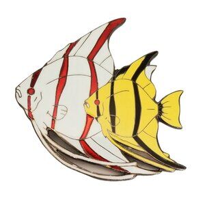 Sterling Silver White Yellow Cloisonne Enamel Angel Fish Pin Brooch